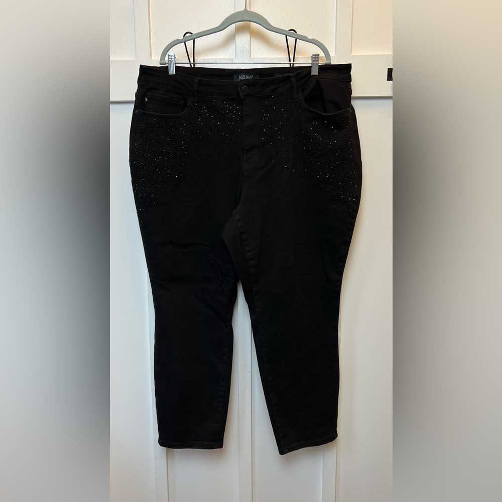 Judy Blue Women's Plus Size 22W Slim Fit Black Skinny Rhinestone Sides Glam Luxe